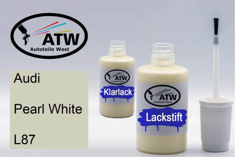 Audi, Pearl White, L87: 20ml Lackstift + 20ml Klarlack - Set, von ATW Autoteile West.